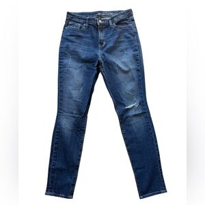 GAP 1969 Women's Distressed High Rise Skinny Leg Jeans - Dark Blue